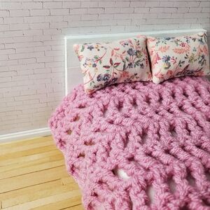 Miniature Dollhouse Crochet Blanket Lavender 1:12 Scale